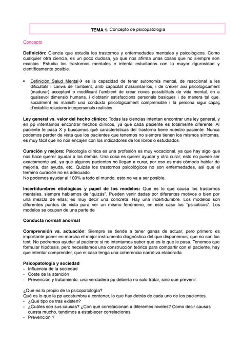 Psicopato TEMA 1 Concepto de psicopatología Concepto Definición