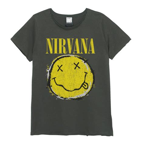 NIRVANA WORN OUT SMILEY Tshirt - Charcoal - Nirvana Tshirt - Amplified ...