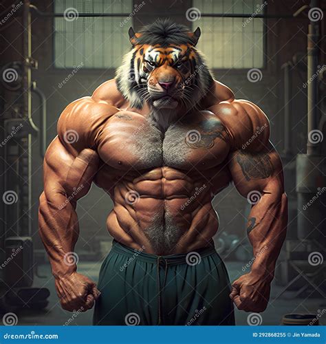 Muscular Tiger Athlete Bodybuilder Trains In Gym Generative Ai