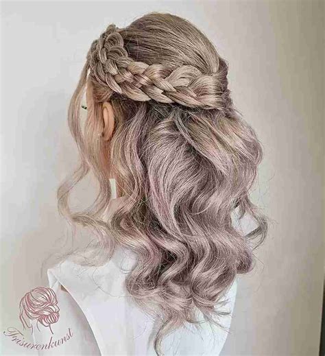 Curled Hairstyles Half Up Half Down With Braid