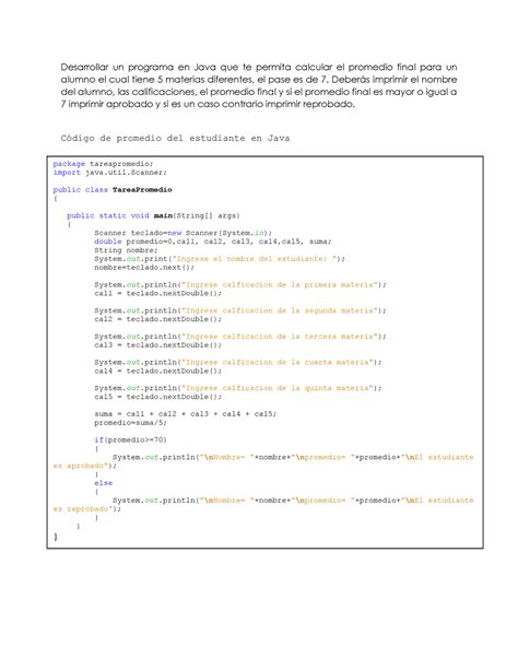 Tarea Promedio Java Desarrollar Un Programa En Java Que Te Permita