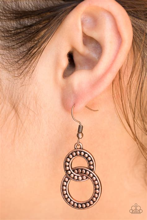 Paparazzi Perfect Zen Copper Studded Interlocking Hoop Earrings