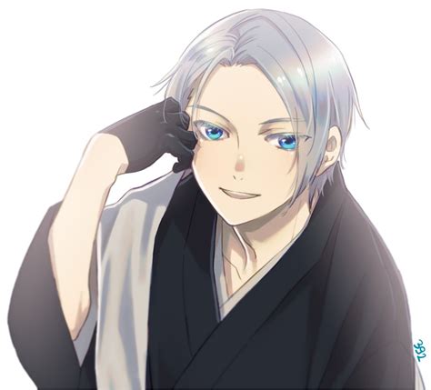 1boy Male Focus Blue Eyes Gloves Japanese Clothes Black Gloves Solo Illustration Images