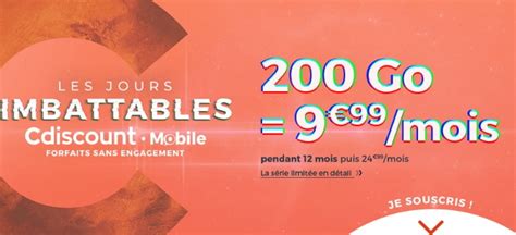 Cdiscount Mobile forfait 200 Go à 9 99 par mois sans engagement