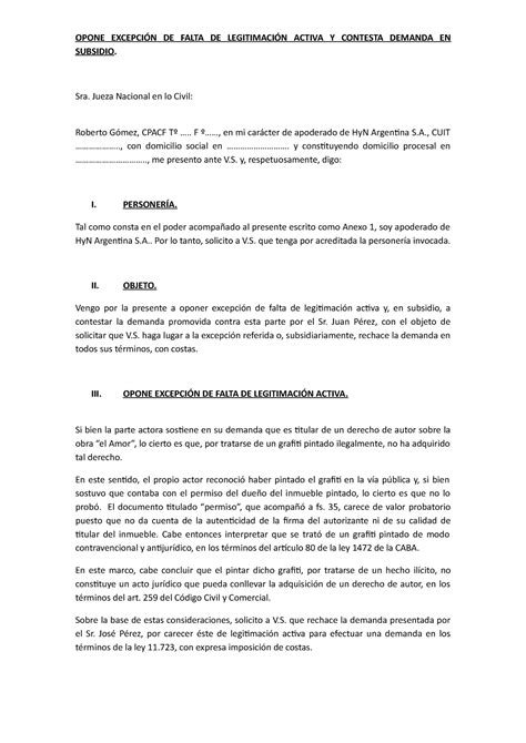 Introducir 83 Imagen Excepcion De Falta De Legitimacion Activa Modelo