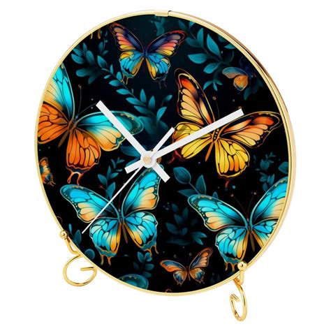 Ownta Colorful Butterfly Pattern Round Printed Wall Clocks With Hooks