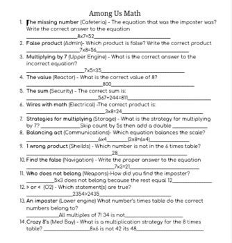 Among Us Math Worksheet by Miss Walton's Works | TpT