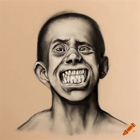 Charcoal Drawing Of A Man With A Unique Smile On Tan Paper On Craiyon