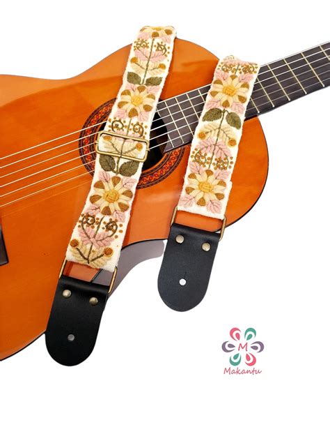 Adjustable Embroidered Guitar Strap Handmade White Guitar - Etsy