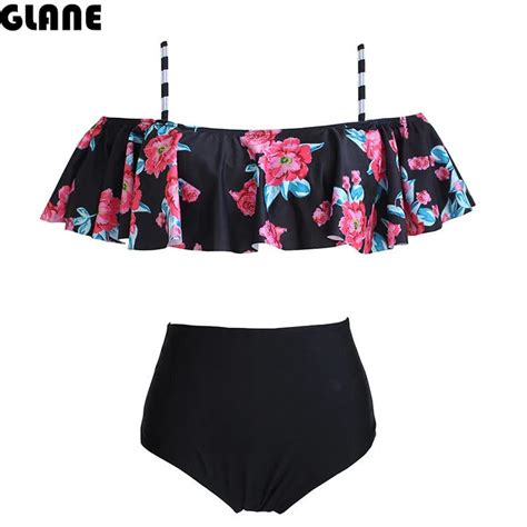 High Waist Swimsuit 2018 Brazilian Sexy Bikinis Women Off The Shoulder Swimwear Ruffle Vintage