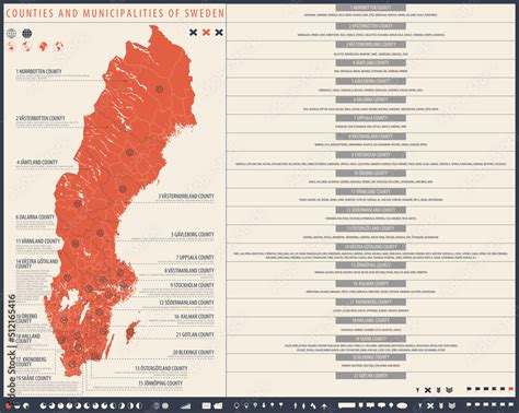 Infographic map of Sweden with administrative division into Regions and ...