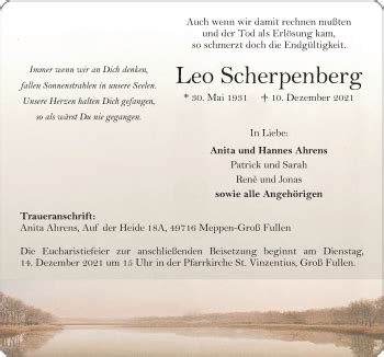 Traueranzeigen Von Leo Scherpenberg Noz Trauerportal