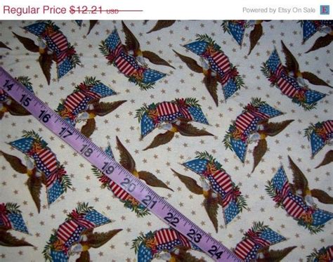 Patriotic Fabric With Eagles Stars Flag Red White Blue Cotton Print