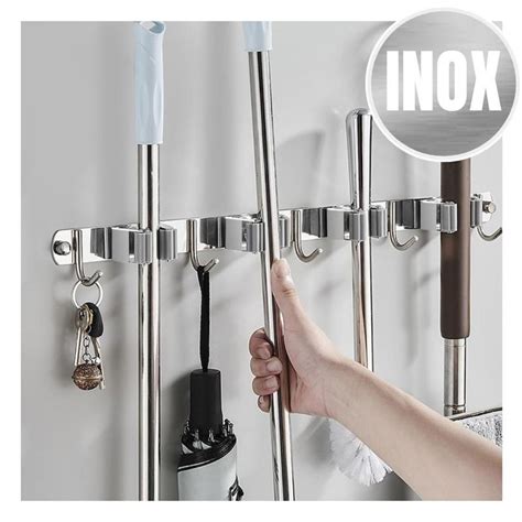 Suporte Organizador Parede Pendurar Vassoura Mop Inox Acess Rios