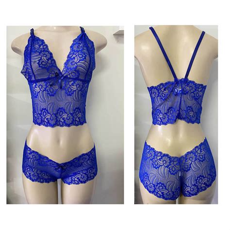 Conjunto Cropped Caleçon Renda Sem Bojo Azul Sex Shop Maceió Doce