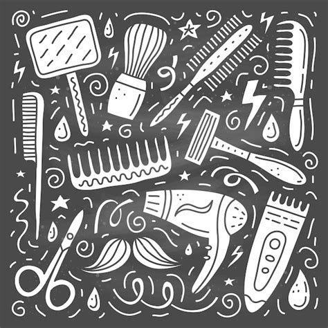 Conjunto de peluquería garabato iconos Vector Premium