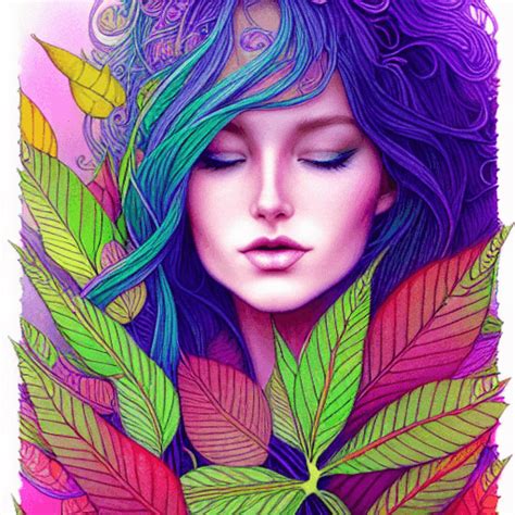 Elegant Hyperrealistic Adorable Woman And Magical Foliage Fantasy Made