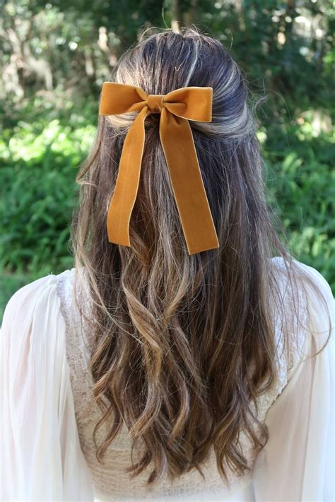 Marigold Velvet Hair Bow Barrette Delicate Hair Bow Gift For Her