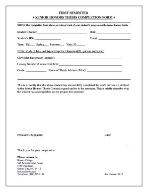 Fillable Online Honors Umkc Senior Honors Thesis Completion Form Fax