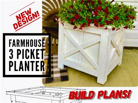 Farmhouse Three Picket Box Planter Plans Fence Picket Planter Etsy