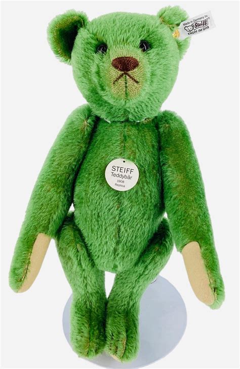 Lot Steiff Teddy Bear Green 1908 Replica