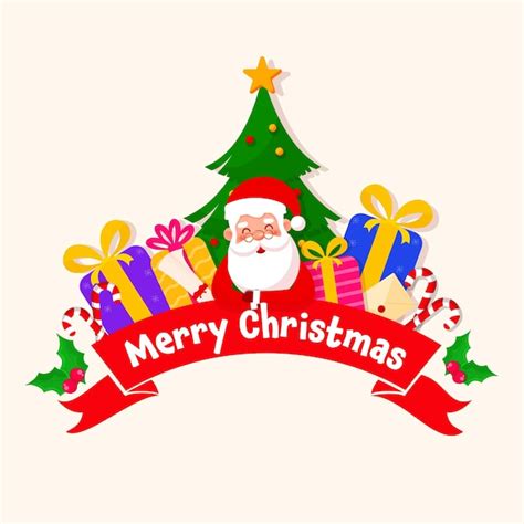 Premium Vector Merry Christmas Ribbon With Cute Santa Claus T