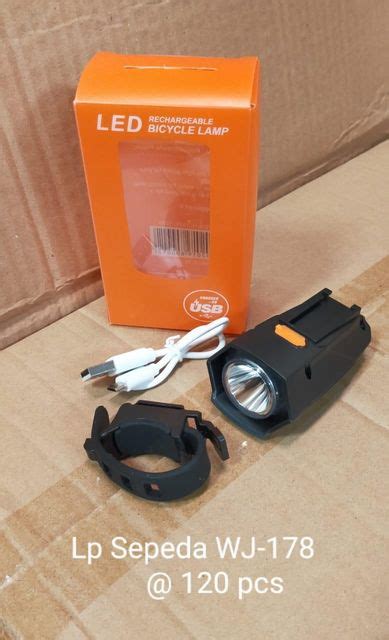 Wj Lampu Senter Depan Sepeda Led Rechargeable Cas Terang Waterprof