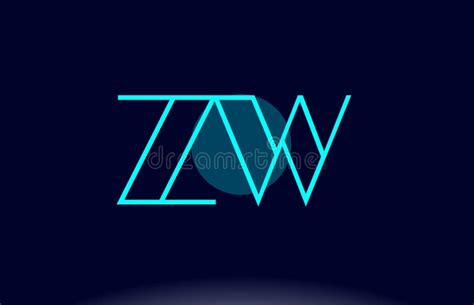 Zw Z W Blue Line Circle Alphabet Letter Logo Icon Template Vector