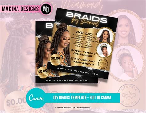 Hair Braiding Template Braids Flyer Social Media Post Instagram