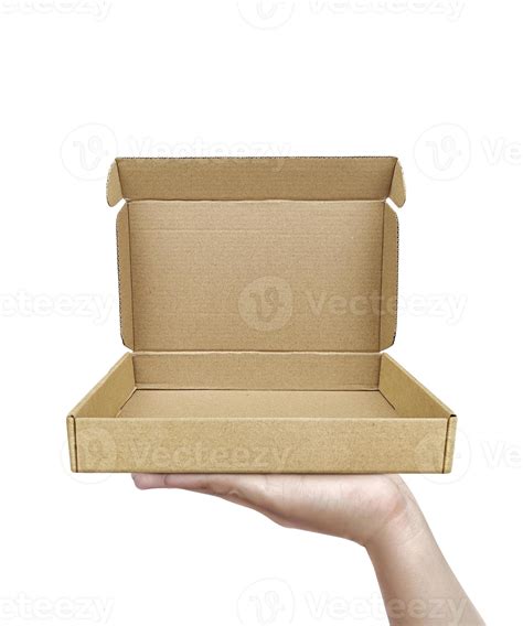 Empty Cardboard Box With Copy Space In The Male Hands On The White