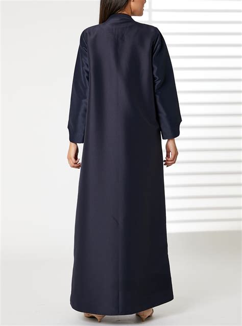 Navy Abaya Moistreet Navy Bridal Satin Embroidered Open Abaya Abayas