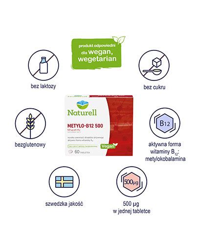 Naturell Metylo B12 500 witamina B12 0 5mg 60 tabletek ᐈ Cena Opinie