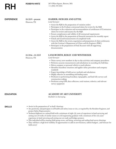 Land Surveyor Resume Samples Velvet Jobs