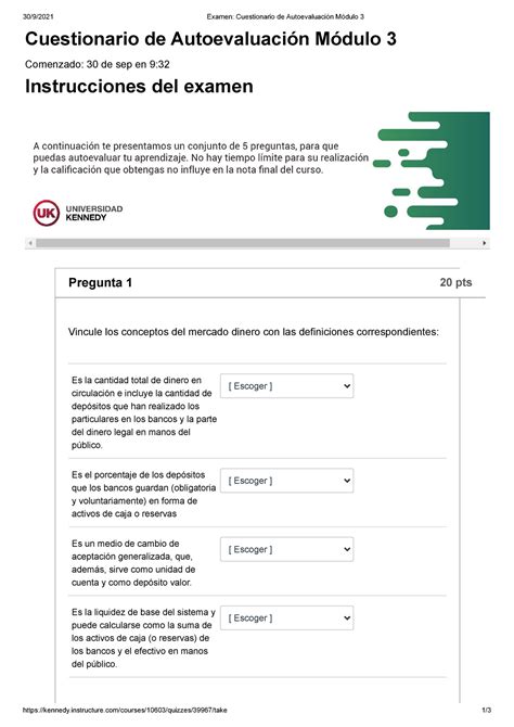 Examen Cuestionario De Autoevaluaci N M Dulo Copia