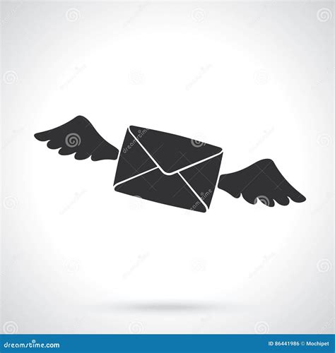 Silhouette Of Flying Closed Envelope With Wings Stock Vector