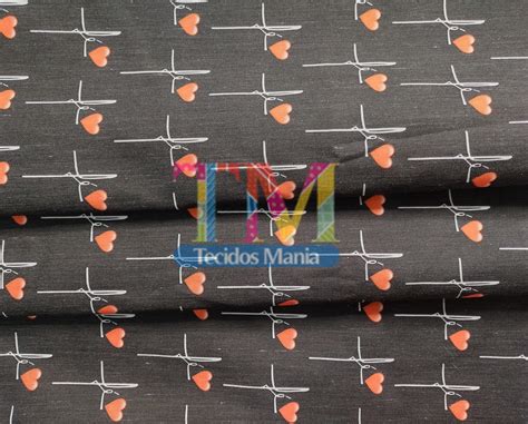 Tecido Tricoline Microfibra Ou Gabardine Estampado F Fundo Preto