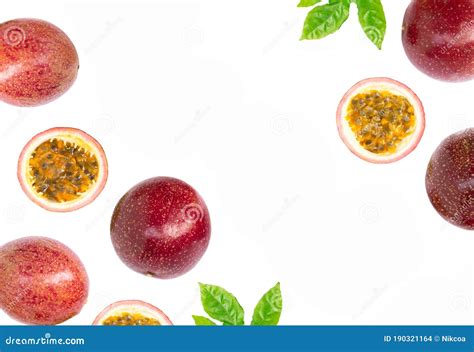 Closeup Passionfruit Maracuya Or Passion Fruits And Half Slice With