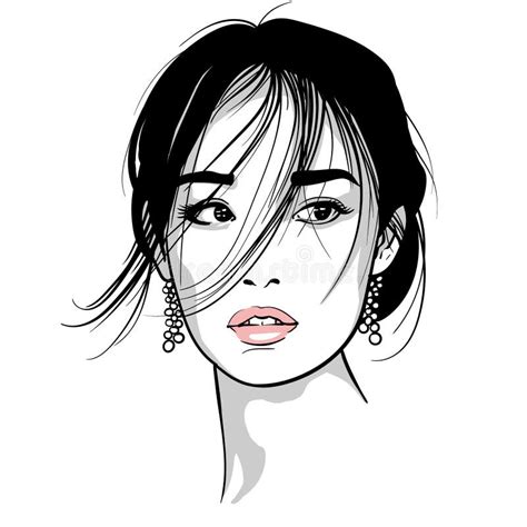 Retrato Blanco Y Negro De Una Muchacha Bonita Vector Ilustración del