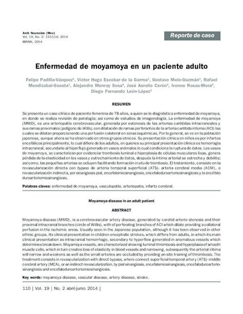 Pdf Enfermedad De Moyamoya En Un Paciente Adulto · Y Proximales