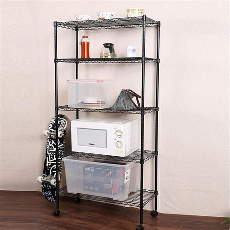 Ktaxon Black 5 Tier Rolling Steel Shelving Unit Wire Shelves Garage