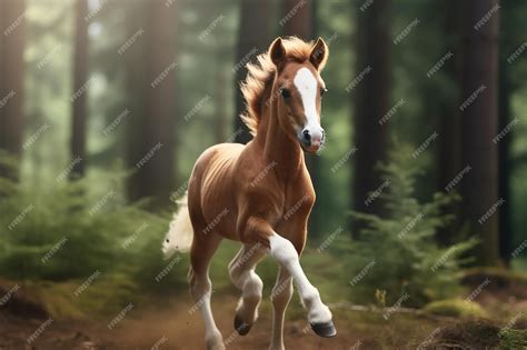 Premium Photo A Horse With A White Stripe Running Through The Woods