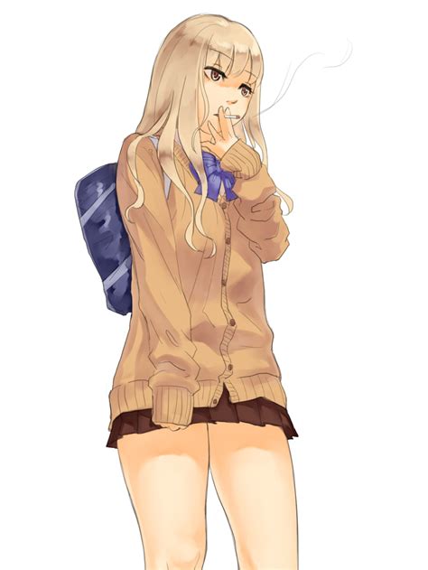 Safebooru 1girl Bag Blonde Hair Blush Brown Eyes Cardigan Highres Long Hair Makki Tobaccos