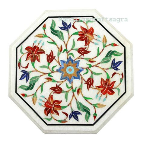 Marble Corner Table Top Semi Precious Stones Pietradura Inlay