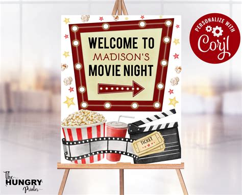 Movie Welcome Sign Movie Night Sign Movie Night Birthday - Etsy