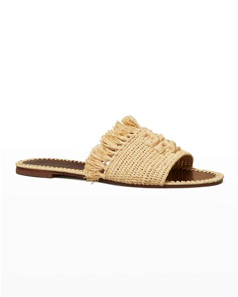 Tory Burch Eleanor Raffia Double T Slide Sandals Neiman Marcus