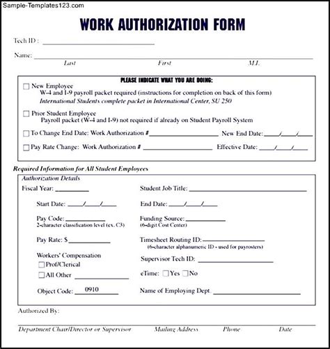 Contractor Work Authorization Template