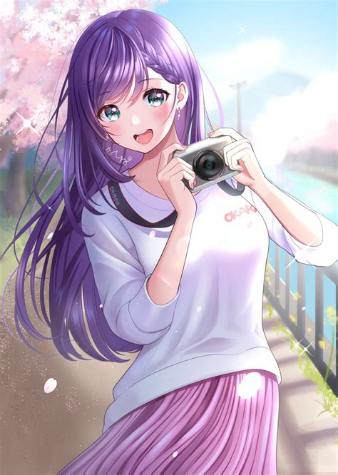 Safebooru 1girl Absurdres Braid Breasts Camera Cherry Blossoms