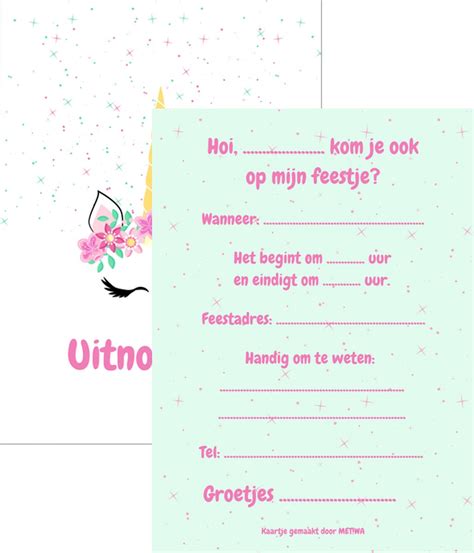 Metiwa Uitnodiging Kinderfeestje Unicorn Stuks