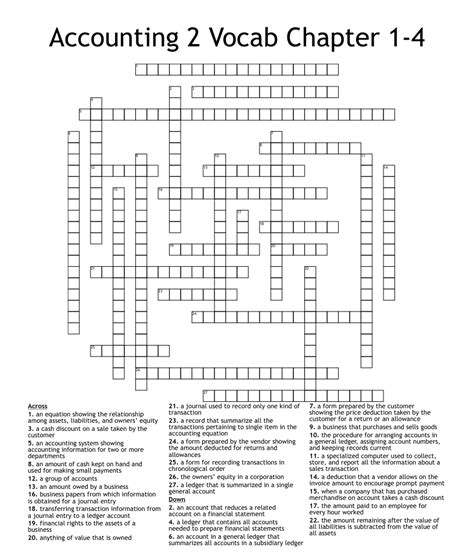 Accounting Crossword Puzzle WordMint