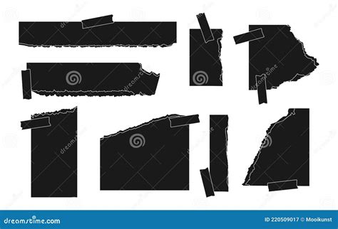 Ripped Black Silhouette Paper Torn Page Set Vector Stock Vector